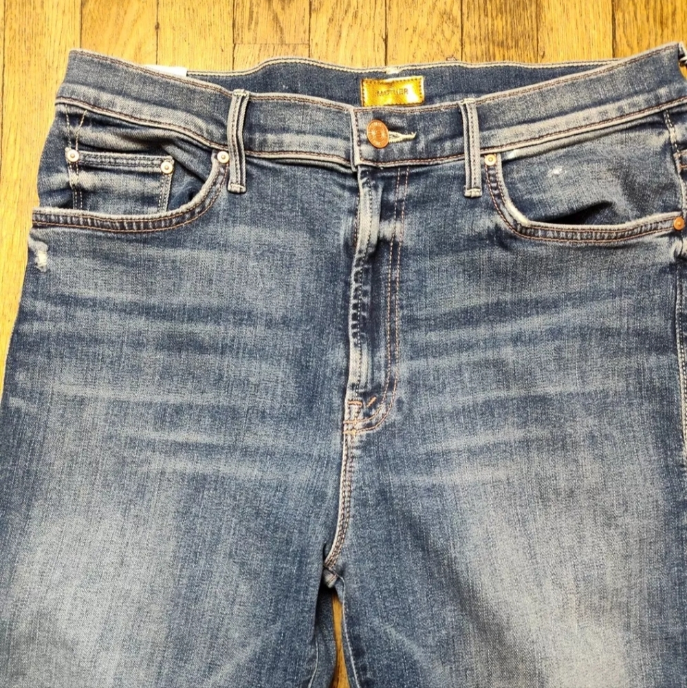 Mother Blue Denim Jeans NWT Medium Wash The Insider Crop Step Chew Women's 33 - Picture 2 of 16